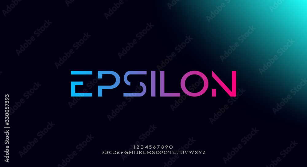 Poster epsilon, an abstract technology futuristic alphabet font. digital space typography vector illustrati