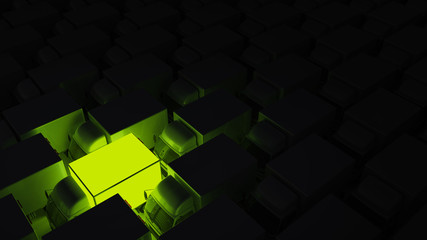 High Angle View of Cargo Truck Glowing Green in the Dark 3D Rendering