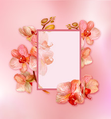 Fototapeta na wymiar Watercolor orchids. The basis for cards and congratulations. Gift decoration.