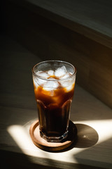Ice Coffee On Wood Background