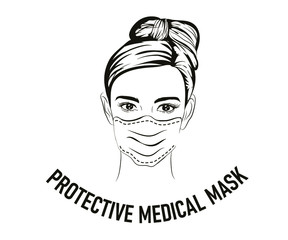 How to wear a mask correct.Women presenting the correct method of wearing a mask,To reduce the spread of germs, viruses and bacteria.vector illustration