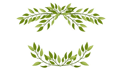 Frame top and bottom hand drawn tree branches with leaves botanical flowers floral hand drawn scandinavian style art design element flat vector illustration