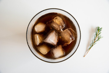 Ice Coffee Americano Glass White Table Background
