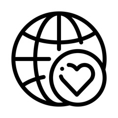 Earth Globe Love Icon Vector. Outline Earth Globe Love Sign. Isolated Contour Symbol Illustration