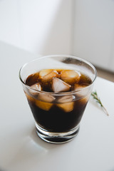 Ice Coffee Americano Glass White Table Background