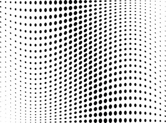 Abstract halftone wave dotted background. Futuristic twisted grunge pattern, dot, circles.  Vector modern optical pop art texture for posters, business cards, cover, labels mock-up, stickers layout