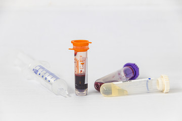 blood samples in laboratory on white background