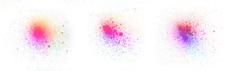 Set of 3 colorful isolated spray brushes