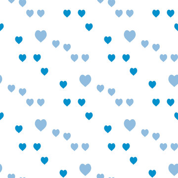 Seamless pattern with great blue hearts on white background for plaid, fabric, textile, clothes, tablecloth and other things. Vector image.