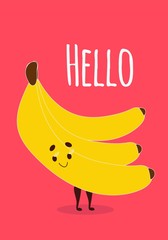 Tasty healthy vegetable banana on a poster. Hand drawn vector. Color illustration in a trendy style. Flat design. Element is isolated in eps 10 format.