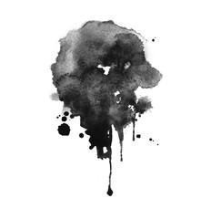 Black ink splash with stains isolated on white background