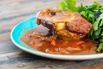 Beef stewed and Carrots potatoes with a wine sauce and herbs