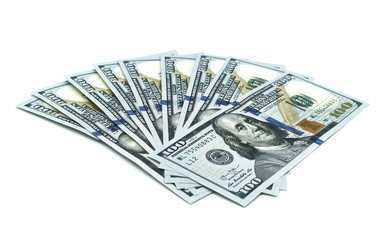 dollar bills lie on a white background