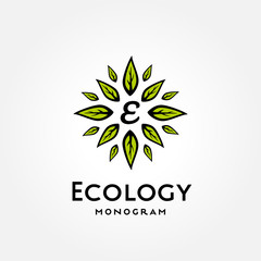 Obraz premium Green leaves frame monogram logo template