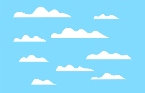 Cloud set. Cartoon white clouds on blue sky. Stylized Design elements collection
