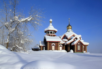 Orthodox St. Tikhon Church in the village of Baikit in the Evenki district of the Krasnoyarsk Territory. Russia 