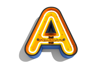Alphabet neon light 3d rendering on white background 