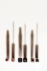 Make up cosmetics, lipstick set with shadows. Isolated on white. 