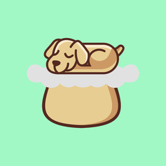 Funny cartoon sleeping dog portrait. Cute dozing flat character. Happy resting puppy of terrier isolated on white background. Napping doggy wearing red collar. Colorful vector illustration.