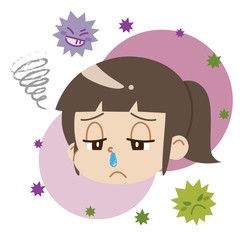 鼻水が出ている女の子とウイルス（主線なし）