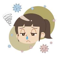 鼻水が出ている女の子とハウスダスト（主線なし）