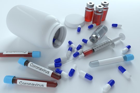 Medicine pills tablets, supplements, vitamins. Chinese pandemic pathogen coronavirus covid-19 outbrake worldwide, increased costs for coronavirus covid disease medicaments, antibiotics. 3D rendering.