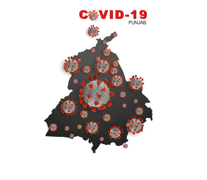 corona virus COVID-19 microscopic virus corona virus disease 3d illustration india map infected india country PUNJAB state map