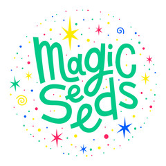  Marijuana quote Magic Seeds. Cannabis lettering. Vector weed illustration for poster sticker logo print t shirt. 