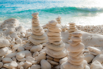 Zen stones on the beach - summertime and good vibes.