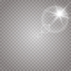 Vector transparent sunlight special lens flare light effect. Sun flash with rays and spotlight