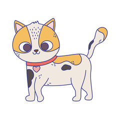 cute spotted cat with collar heart walking cartoon