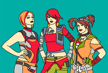 Group of cosplayers vector illustration