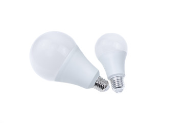 fluorescent bulb and LED bulb. Light bulb isolated on white background.