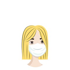 Wonderful girl in a medical mask isolated on white background. Precautions against virus, air pollution, smog. Nursing staff in a flat style. Outbreak Defense. Stock vector illustration for design.