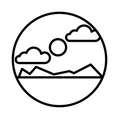 desert landscape with mountains scene line style icon