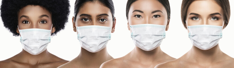 Different ethnicity women wearing face mask for protection of new coronavirus disease