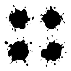 Set Black Blob Isolated on White. Ink splash. Brushes droplets. Digitally Generated Image. Illustration, EPS 10.
