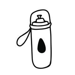 Single hand drawn to go plastic bottle for water. Doodle stock vector illustration. element for posters, stickers. Isolated on white background. Sketch elements set for graphic and web design.