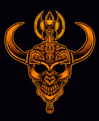 Viking's helmet with  skull head-vector illustration design