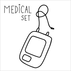 Single hand drawn blood plastic bag doodle stock vector illustration. element for posters, stickers and seasonal design. Isolated on white background. Sketch elements set for graphic and web design.