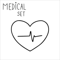 Single hand drawn cardiogram heart beat Doodle stock vector illustration. element for posters, stickers and seasonal design.Isolated on white background.Sketch elements set for graphic and web design.