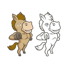 Illustration of a Horse Making Thumb Up. Color And White. For  Coloring book