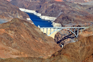 The Hoover Dam and Pat Tillman Bridge Bypass on border of Arizona AZ Nevada Nv, USA, North America