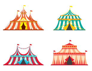 Vector set of circus tents. Objects in flat style isolated on white background.