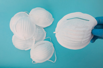 White medical mask protection against pollution, virus, flu and coronavirus.
