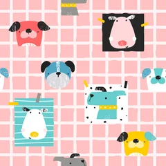 Washable wall murals Dogs Seamless pattern with funny dogs. Childish trendy print. Vector hand drawn illustration.