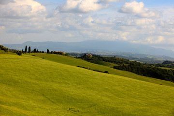 Asciano (SI), Italy - June 01, 2016: Typical scenary of Crete Senesi, Asciano, Siena, Tuscany, Italy