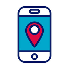 smartphone with pin pointer location line and fill style icon