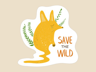 Little fox with a tear begging for saving the wild life. Ecology poster for eco activism, symbolising the thread for wildlife from human activities