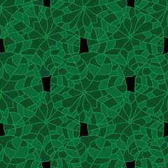 Modern Nasturtium-Wild Leaves seamless repeat pattern background in shades of green,